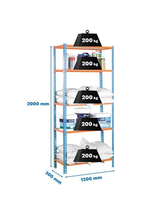Estanteria 2000x1200x300 MADERCLICK MEGAPLUS 5/300 AZUL/NARANJA/MADERA marca SIMONRACK
