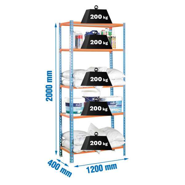 Estanteria 2000x1200x400 MADERCLICK MEGAPLUS 5/400 AZUL/NARANJA/MADERA marca SIMONRACK