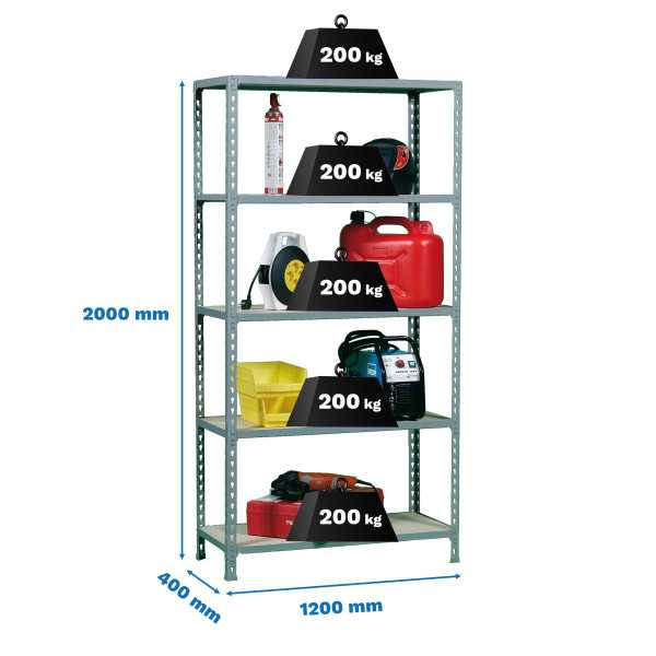 Estanteria 2000x1200x400 MADERCLICK MEGAPLUS 5/400 GALVA/MADERA marca SIMONRACK