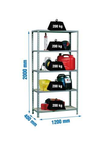 Estanteria 2000x1200x400 MADERCLICK MEGAPLUS 5/400 GRIS/MADERA marca SIMONRACK