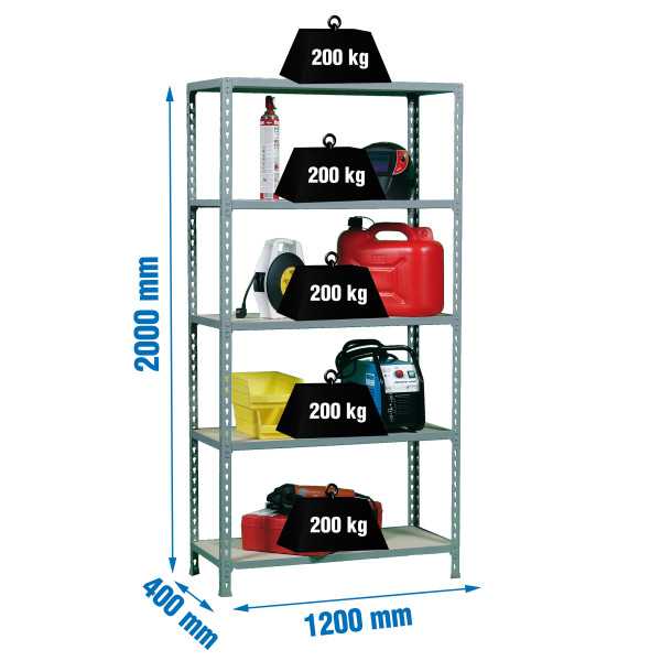 Estanteria 2000x1200x400 MADERCLICK MEGAPLUS 5/400 GRIS/MADERA marca SIMONRACK