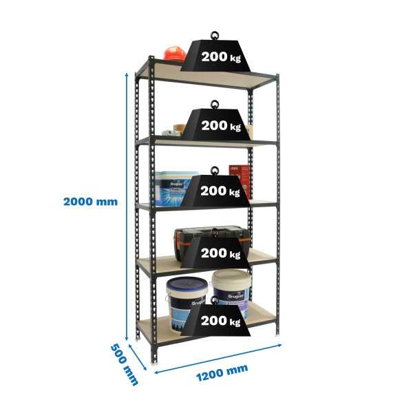 Estanteria 2000x1200x500 MADERCLICK MEGAPLUS 5/500 ANTRACITA/MADERA marca SIMONRACK