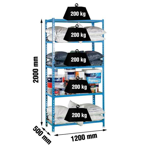 Estanteria 2000x1200x500 MADERCLICK MEGAPLUS 5/500 AZUL/MADERA marca SIMONRACK
