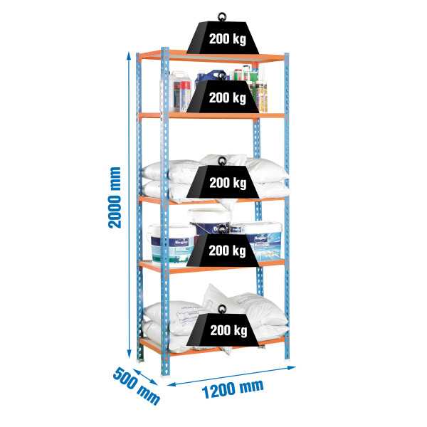 Estanteria 2000x1200x500 MADERCLICK MEGAPLUS 5/500 AZUL/NARANJA/MADERA marca SIMONRACK
