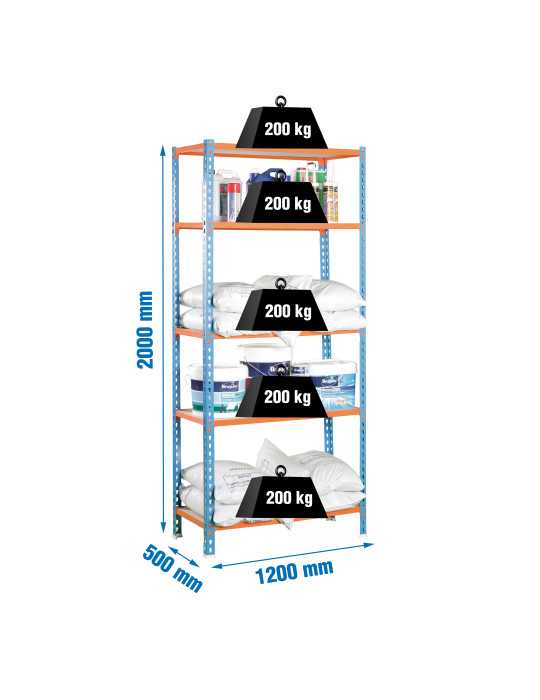 Estanteria 2000x1200x500 MADERCLICK MEGAPLUS 5/500 AZUL/NARANJA/MADERA marca SIMONRACK