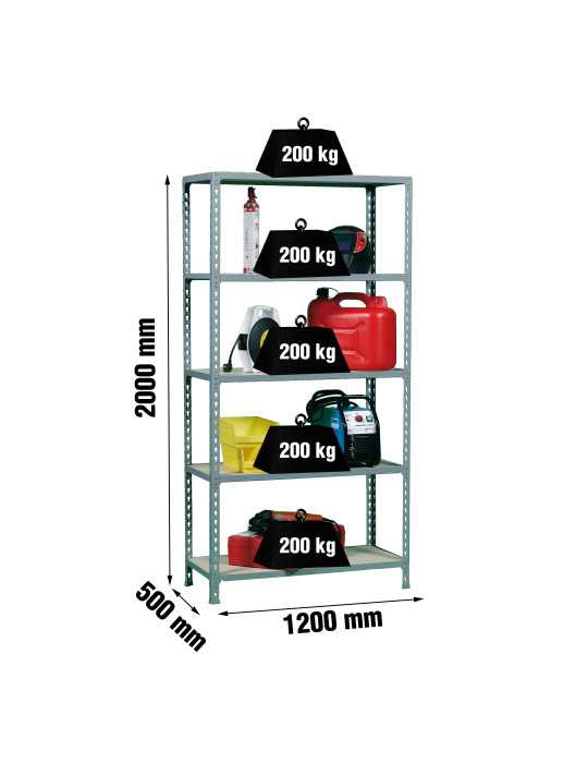 Estanteria 2000x1200x500 MADERCLICK MEGAPLUS 5/500 GRIS/MADERA marca SIMONRACK
