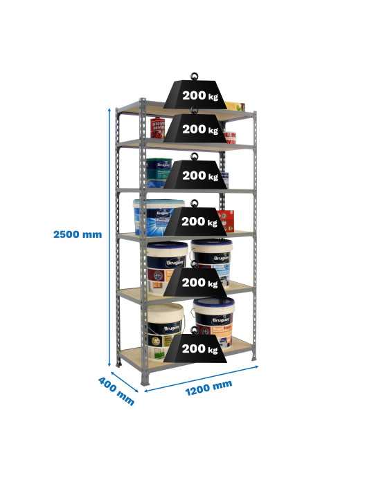 Estanteria 2500x1200x400 MADERCLICK MEGAPLUS 6/400 2500 GALVA/MADERA marca SIMONRACK
