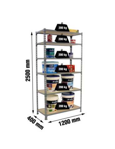 Estanteria 2500x1200x400 MADERCLICK MEGAPLUS 6/400 2500 GRIS/MADERA marca SIMONRACK