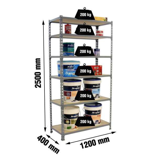 Estanteria 2500x1200x400 MADERCLICK MEGAPLUS 6/400 2500 GRIS/MADERA marca SIMONRACK