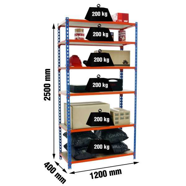 Estanteria 2500x1200x400 MADERCLICK MEGAPLUS 6/400 AZUL/NARAN/MAD marca SIMONRACK