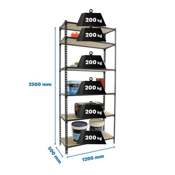 Estanteria 2500x1200x500 MADERCLICK MEGAPLUS 6/500 2500 ANTRACITA/MAD marca SIMONRACK
