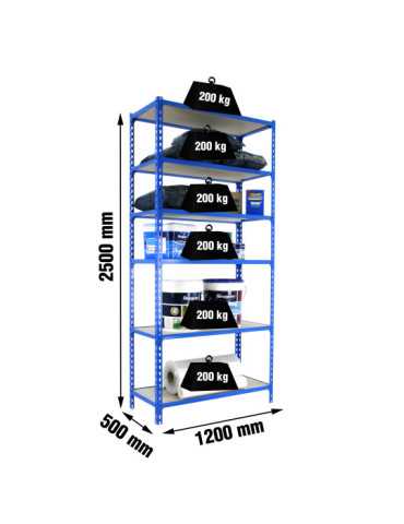 Estanteria 2500x1200x500 MADERCLICK MEGAPLUS 6/500 2500 AZUL/MADERA marca SIMONRACK