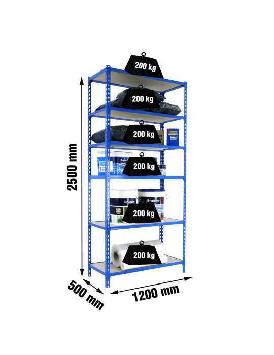 Estanteria 2500x1200x500 MADERCLICK MEGAPLUS 6/500 2500 AZUL/MADERA marca SIMONRACK