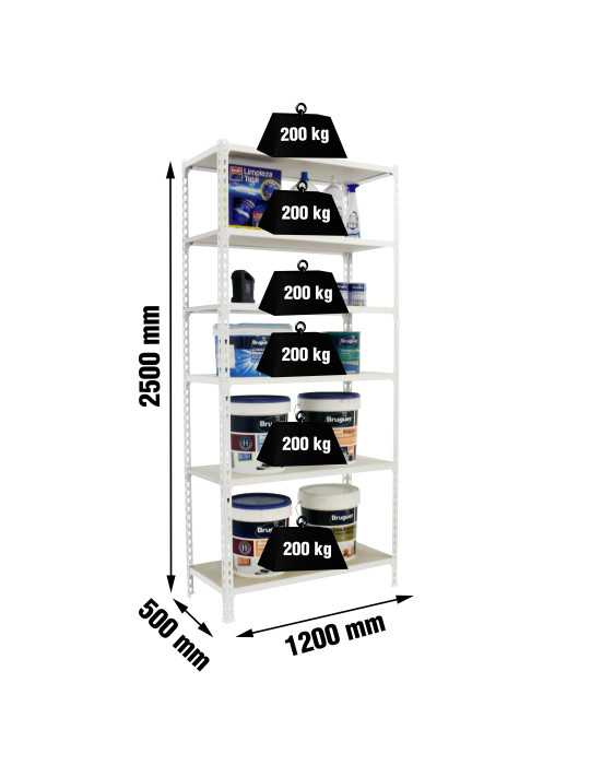 Estanteria 2500x1200x500 MADERCLICK MEGAPLUS 6/500 2500 BLANCO/MADERA marca SIMONRACK