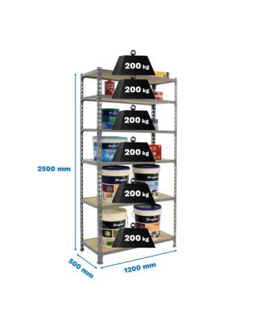 Estanteria 2500x1200x500 MADERCLICK MEGAPLUS 6/500 2500 GRIS/MADERA marca SIMONRACK