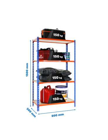 Estanteria 1500x800x500 MADERCLICK MINI 4/500 1500 AZUL/NARANJA/MADERA marca SIMONRACK