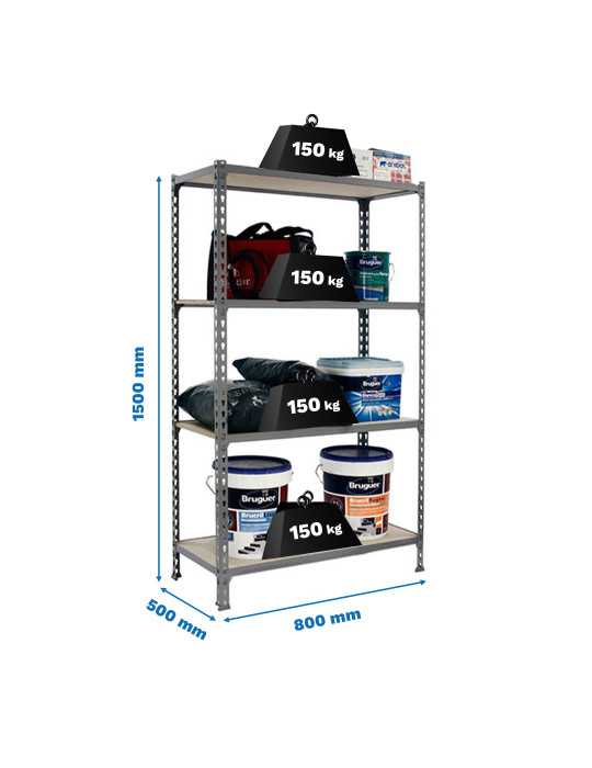 Estanteria 1500x800x500 MADERCLICK MINI 4/500 1500 GRIS/MADERA marca SIMONRACK