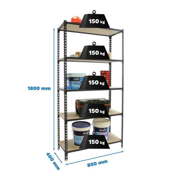 Estanteria 1800x800x400 MADERCLICK MINI 5/400 ANTRACITA/MADERA marca SIMONRACK