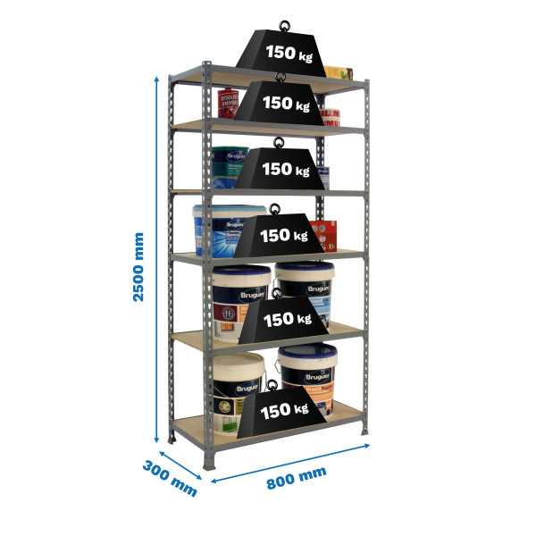 Estanteria 2500x800x300 MADERCLICK MINI 6/300 GRIS/MADERA marca SIMONRACK