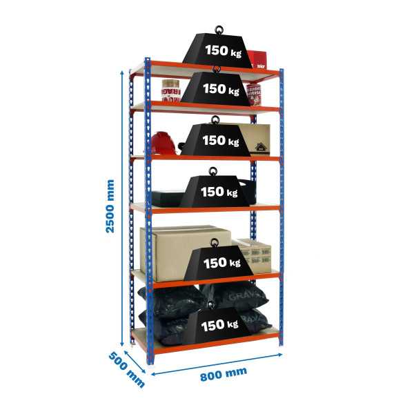 Estanteria 2500x800x500 MADERCLICK MINI 6/500 AZUL/NARANJA/MADERA marca SIMONRACK