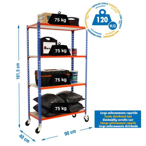 Estanteria 1575x900x400 MADERCLICK MOBILE 4/400 1500 AZUL/NARANJA/MADE marca SIMONRACK