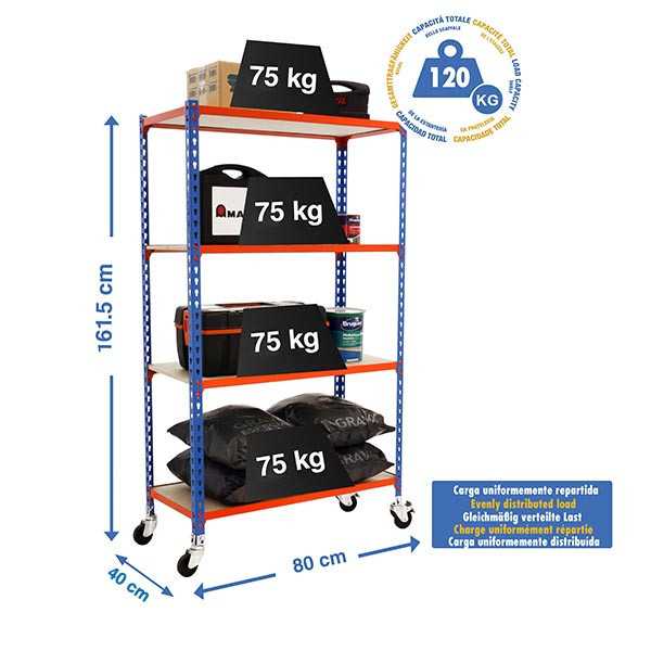 Estanteria 1575x800x400 MADERCLICK MOBILE MINI 4/400 1500 AZUL/NARA/MA marca SIMONRACK