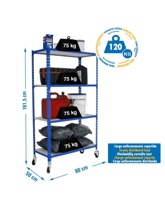 Estanteria 1575x800x500 MADERCLICK MOBILE MINI 4/500 1500 AZUL/MADERA marca SIMONRACK