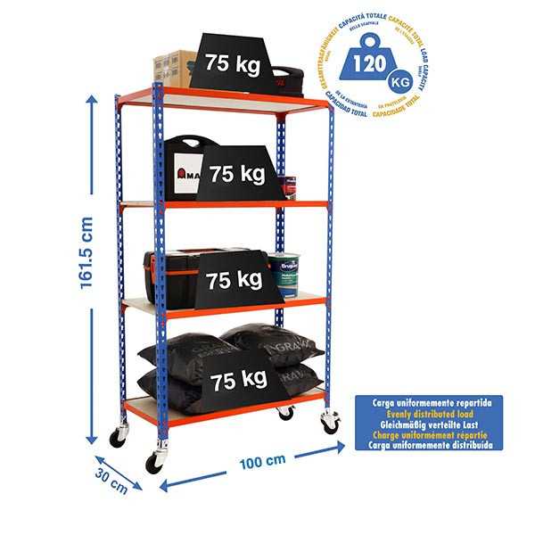Estanteria 1575x1000x300 MADERCLICK MOBILE PLUS 4/300 1500 AZUL/NAR/MAD marca SIMONRACK