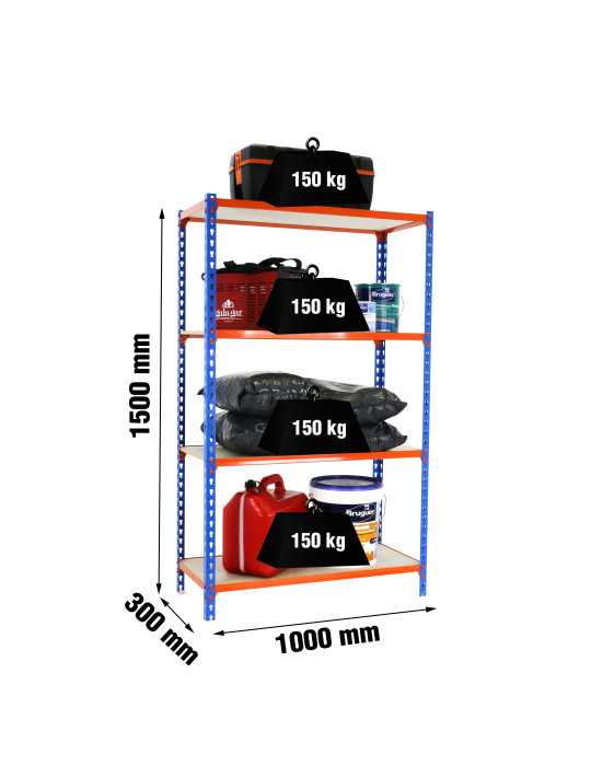 Estanteria 1500x1000x300 MADERCLICK PLUS 4/300 1500 AZUL/NARANJA/MADERA marca SIMONRACK