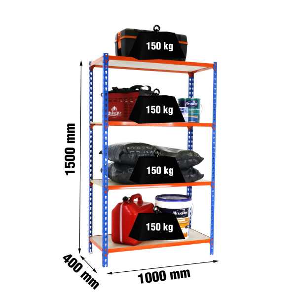 Estanteria 1500x1000x400 MADERCLICK PLUS 4/400 1500 AZUL/NARANJA/MADERA marca SIMONRACK