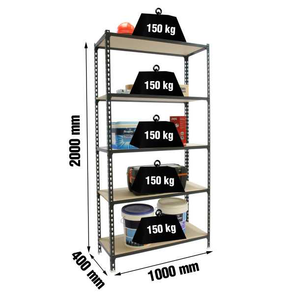 Estanteria 2000x1000x400 MADERCLICK PLUS 5/400 ANTRACITA/MADERA marca SIMONRACK