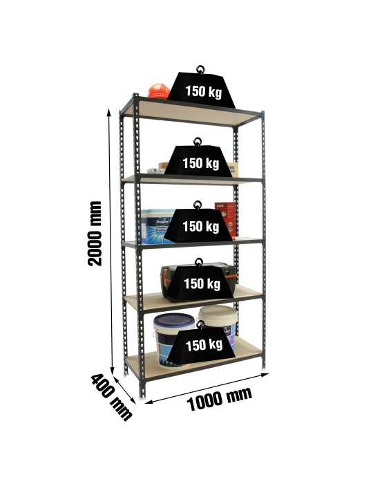 Estanteria 2000x1000x400 MADERCLICK PLUS 5/400 ANTRACITA/MADERA marca SIMONRACK