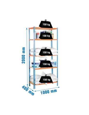 Estanteria 2000x1000x400 MADERCLICK PLUS 5/400 AZUL/NARANJA/MADERA marca SIMONRACK