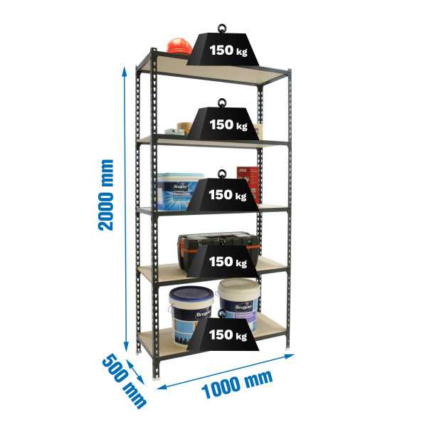Estanteria 2000x1000x500 MADERCLICK PLUS 5/500 ANTRACITA/MADERA marca SIMONRACK