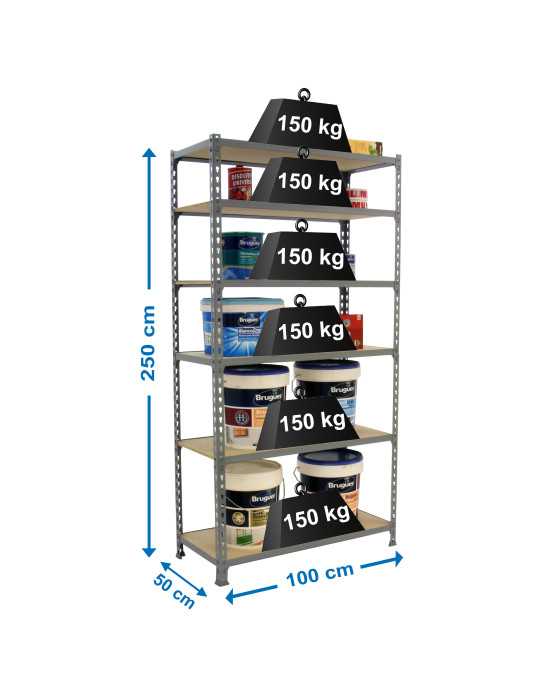 Estanteria 2500x1000x500 MADERCLICK PLUS 6/500 GRIS/MADERA marca SIMONRACK