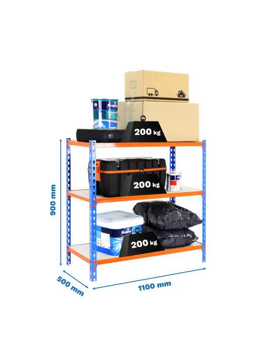 Estanteria 900x1100x500 MADERCLICK SUPERPLUS 3/500 900 AZUL/NARANJ/MAD marca SIMONRACK
