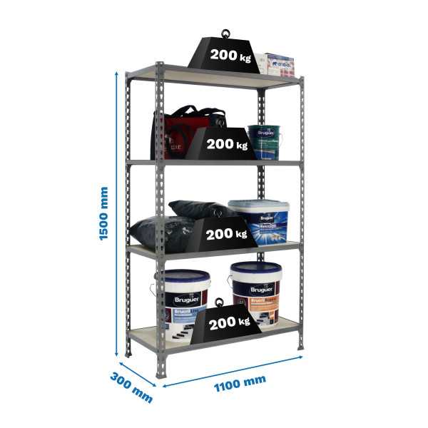 Estanteria 1500x1100x300 MADERCLICK SUPERPLUS 4/300 1500 GRIS/MADERA marca SIMONRACK