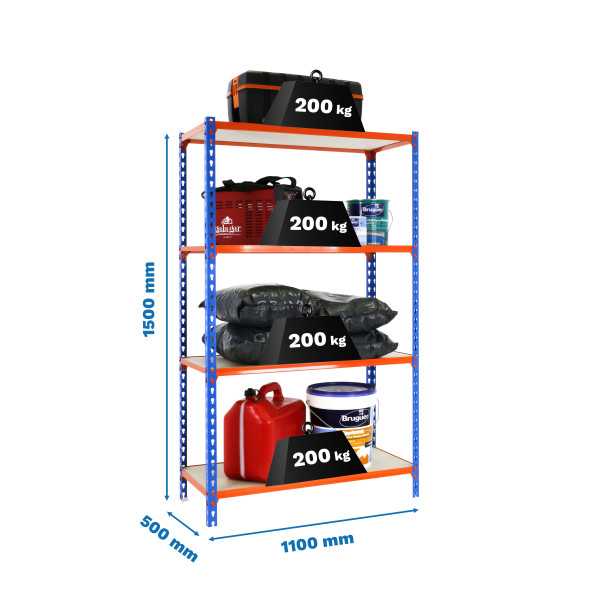Estanteria 1500x1100x500 MADERCLICK SUPERPLUS 4/500 1500 AZUL/NARAN/MAD marca SIMONRACK
