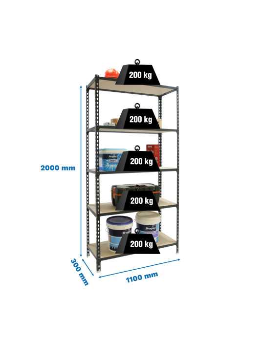 Estanteria 2000x1100x300 MADERCLICK SUPERPLUS 5/300 ANTRACITA/MADERA marca SIMONRACK