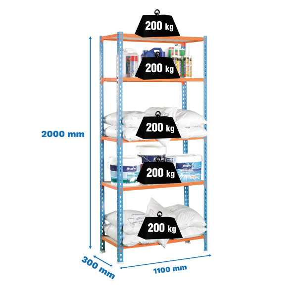 Estanteria 2000x1100x300 MADERCLICK SUPERPLUS 5/300 AZUL/NARANJA/MADERA marca SIMONRACK