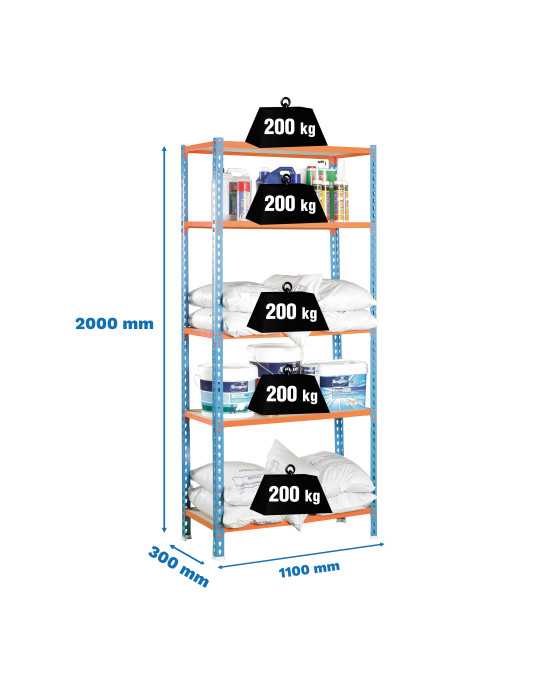Estanteria 2000x1100x300 MADERCLICK SUPERPLUS 5/300 AZUL/NARANJA/MADERA marca SIMONRACK