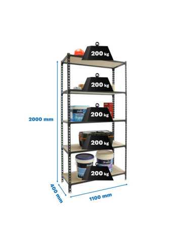Estanteria 2000x1100x400 MADERCLICK SUPERPLUS 5/400 ANTRACITA/MADERA marca SIMONRACK