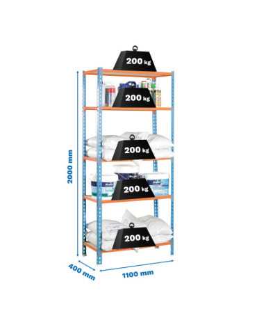 Estanteria 2000x1100x400 MADERCLICK SUPERPLUS 5/400 AZUL/NARANJA/MADERA marca SIMONRACK