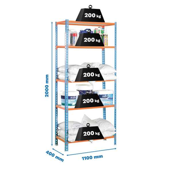 Estanteria 2000x1100x400 MADERCLICK SUPERPLUS 5/400 AZUL/NARANJA/MADERA marca SIMONRACK