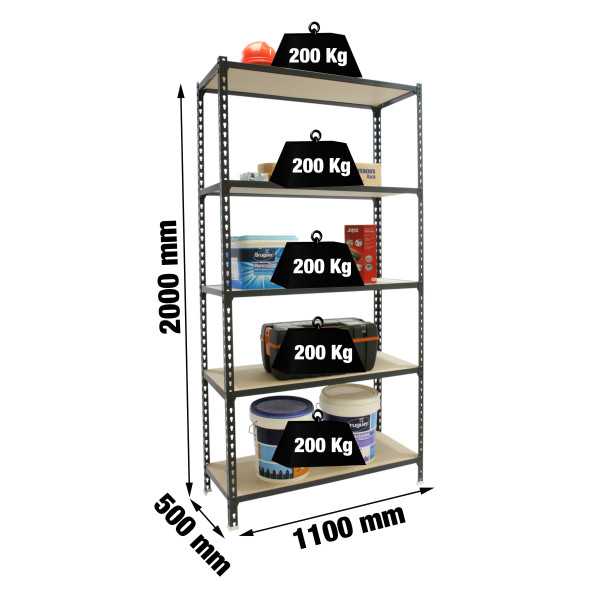 Estanteria 2000x1100x500 MADERCLICK SUPERPLUS 5/500 ANTRACITA/MADERA marca SIMONRACK
