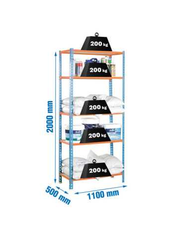 Estanteria 2000x1100x500 MADERCLICK SUPERPLUS 5/500 AZUL/NARANJA/MADERA marca SIMONRACK