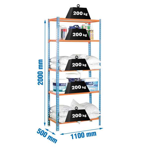 Estanteria 2000x1100x500 MADERCLICK SUPERPLUS 5/500 AZUL/NARANJA/MADERA marca SIMONRACK
