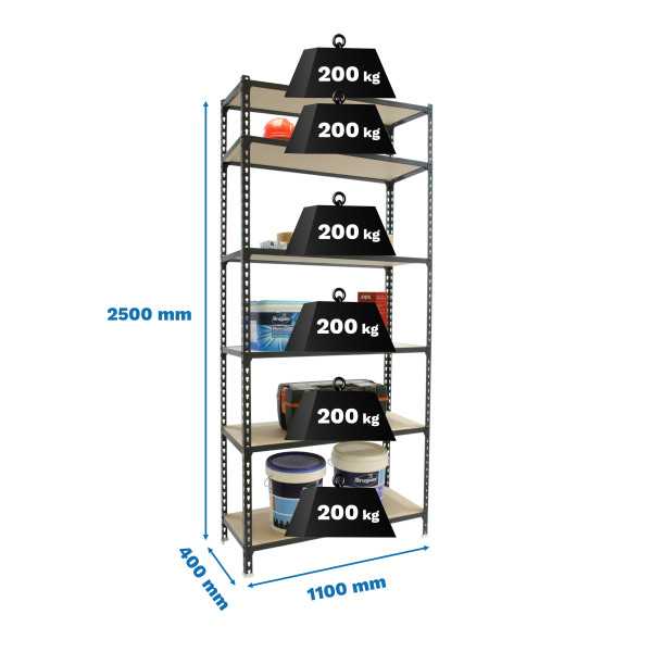 Estanteria 2500x1100x400 MADERCLICK SUPERPLUS 6/400 ANTRACITA/MADERA marca SIMONRACK