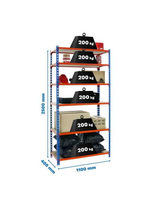 Estanteria 2500x1100x400 MADERCLICK SUPERPLUS 6/400 AZUL/NARAN/MAD marca SIMONRACK