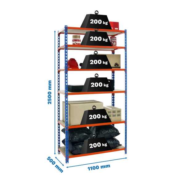 Estanteria 2500x1100x500 MADERCLICK SUPERPLUS 6/500 AZUL/NARAN/MAD marca SIMONRACK